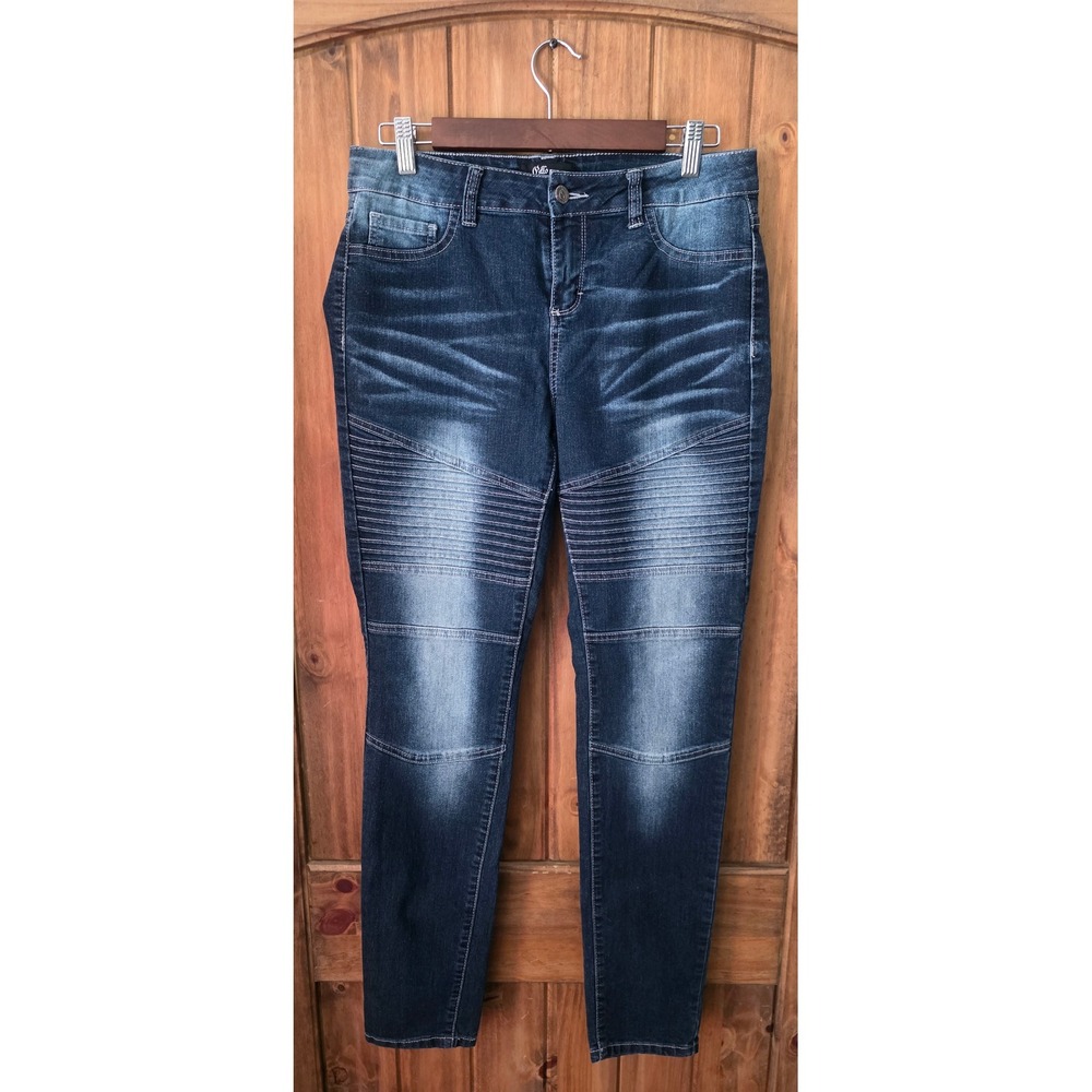 Cello Moto Skinny Jeans Juniors Size 11 Dark Wash Excellent Ribbed Panel Pockets